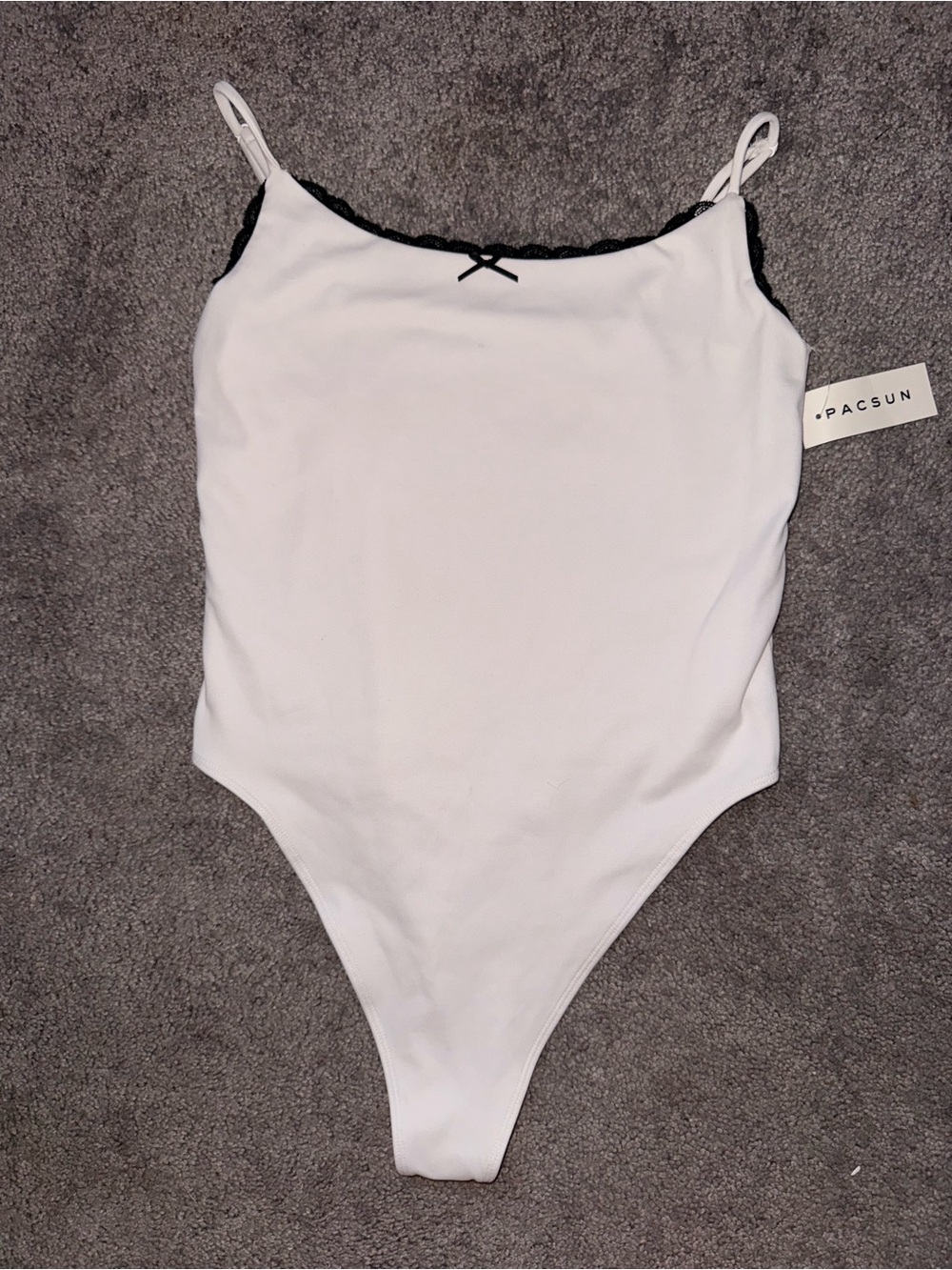 PacSun White Ribbed Bodysuit with Black Lace Trim